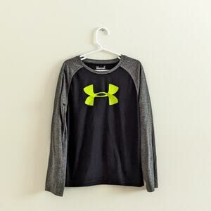 Under Armour AllSeason Gear Sz 7 Black Gray Lime Raglan Tee Long Sleeve